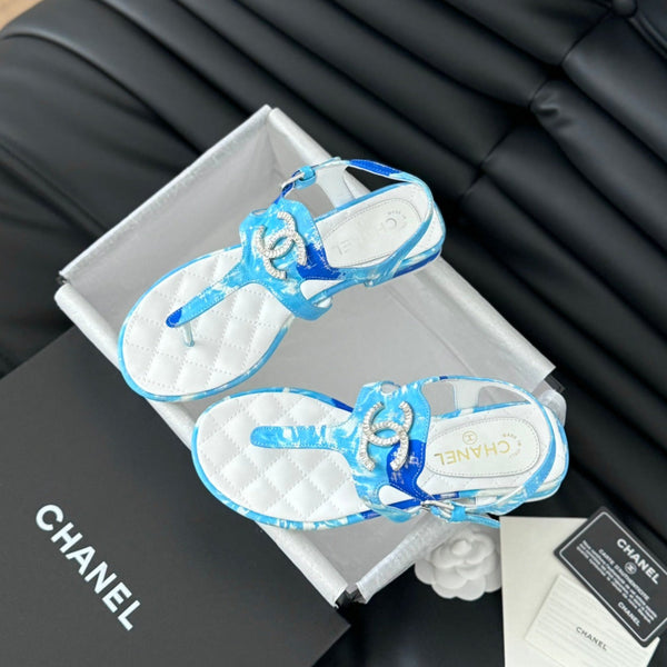 Double C Classic One-Strap Sandals White Sky Blue Lambskin