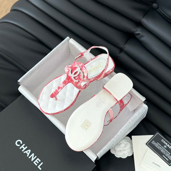 Double C Classic One-Strap Sandals White Pink Lambskin
