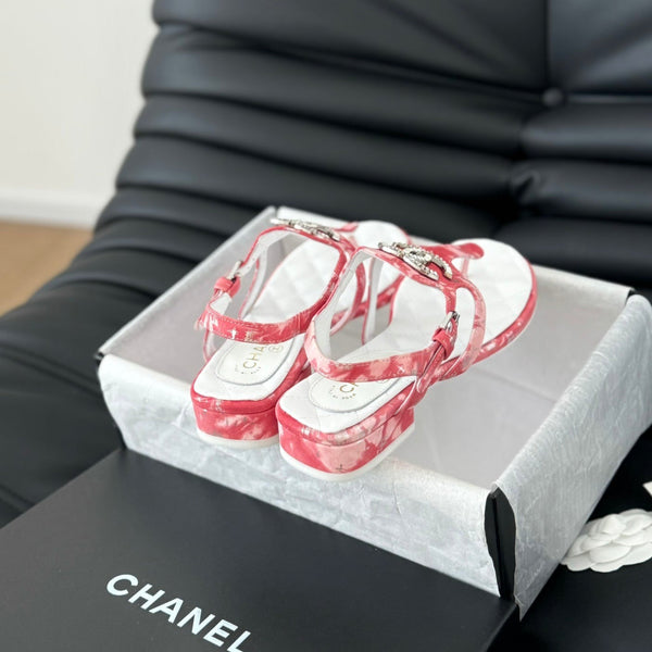 Double C Classic One-Strap Sandals White Pink Lambskin