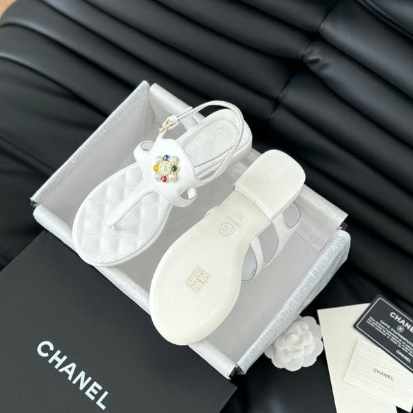 Double C Classic One-Strap Sandals White Lambskin