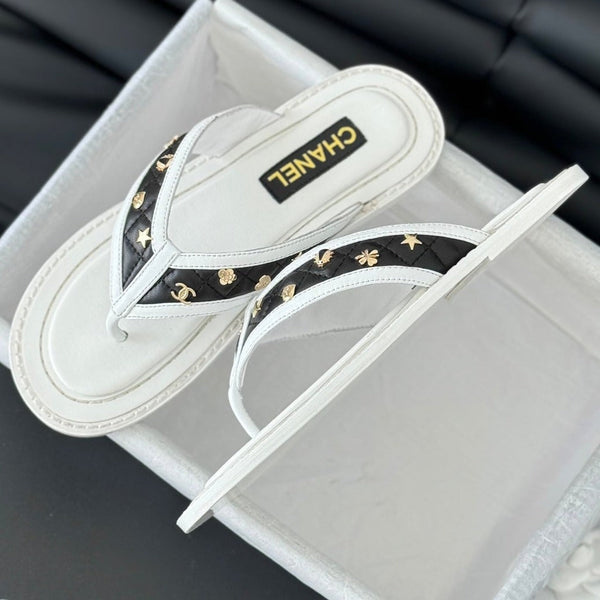 Double C Thong Sandals Lambskin White Black