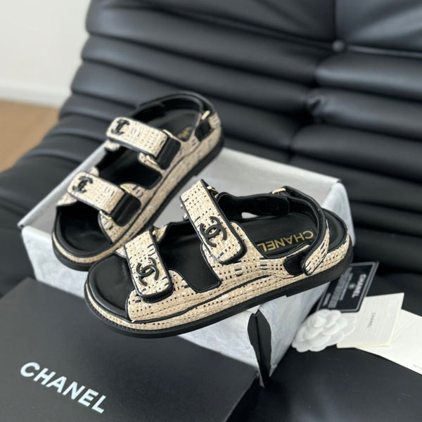 Dad Sandals Sheepskin Beige Black