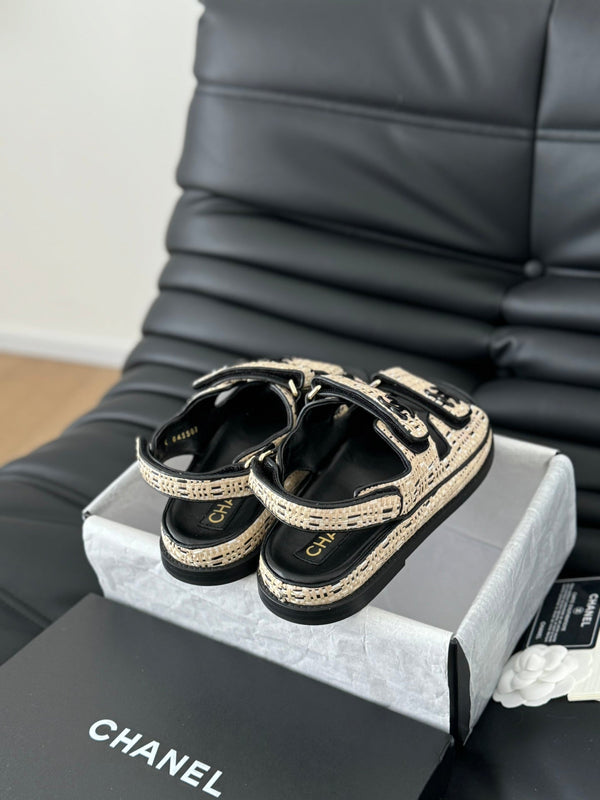 Dad Sandals Sheepskin Beige Black