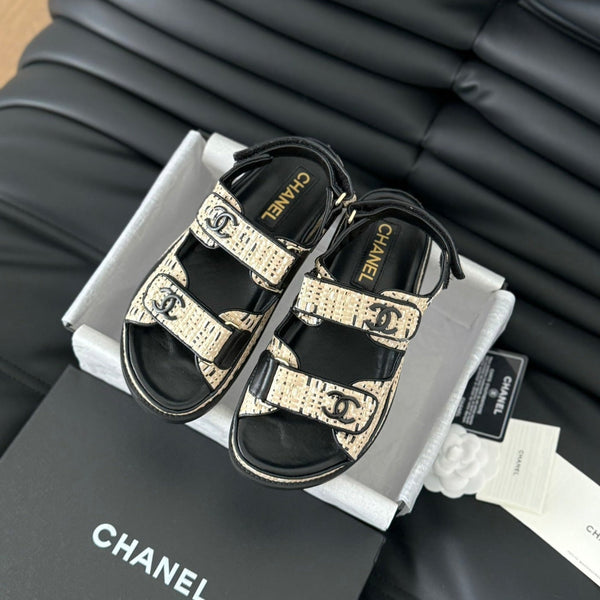 Dad Sandals Sheepskin Beige Black