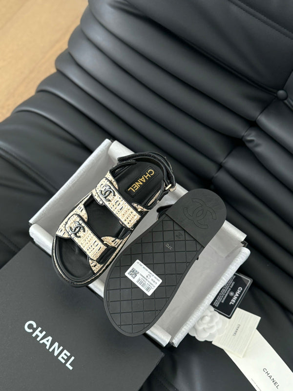 Dad Sandals Sheepskin Beige Black