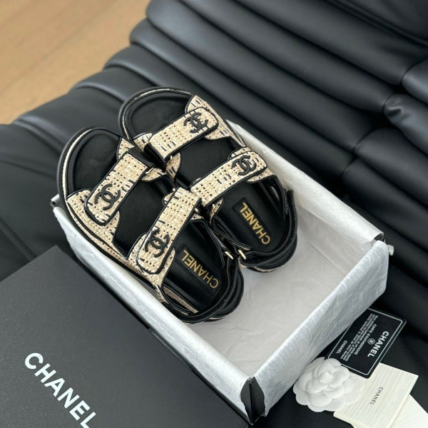 Dad Sandals Sheepskin Beige Black