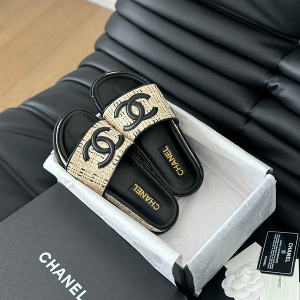 Slippers Sheepskin Beige Black