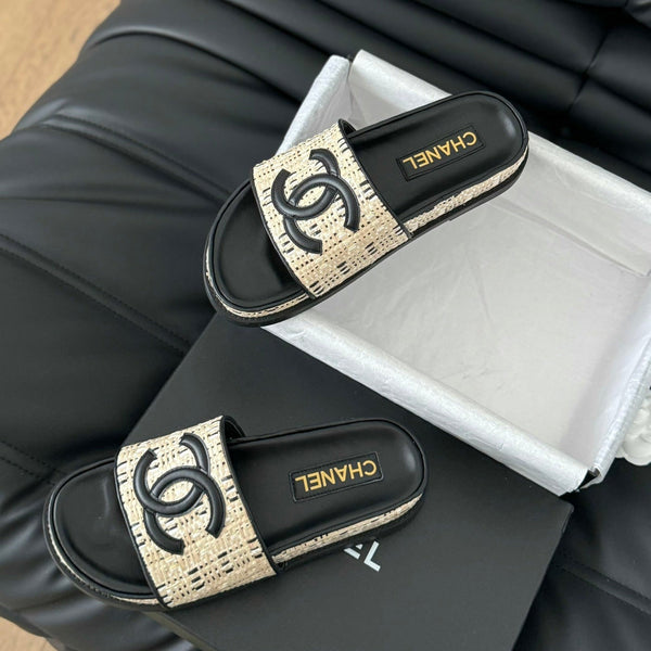 Slippers Sheepskin Beige Black