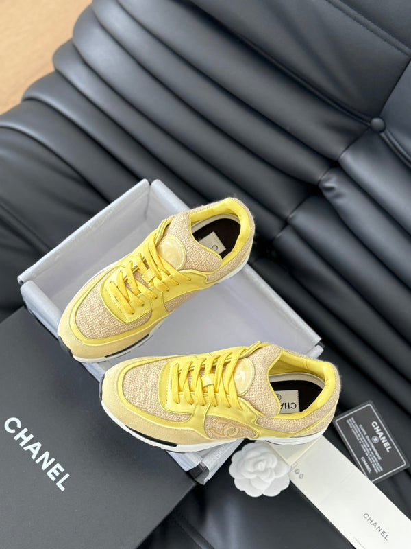 cc sneaker beige tweed yellow suede