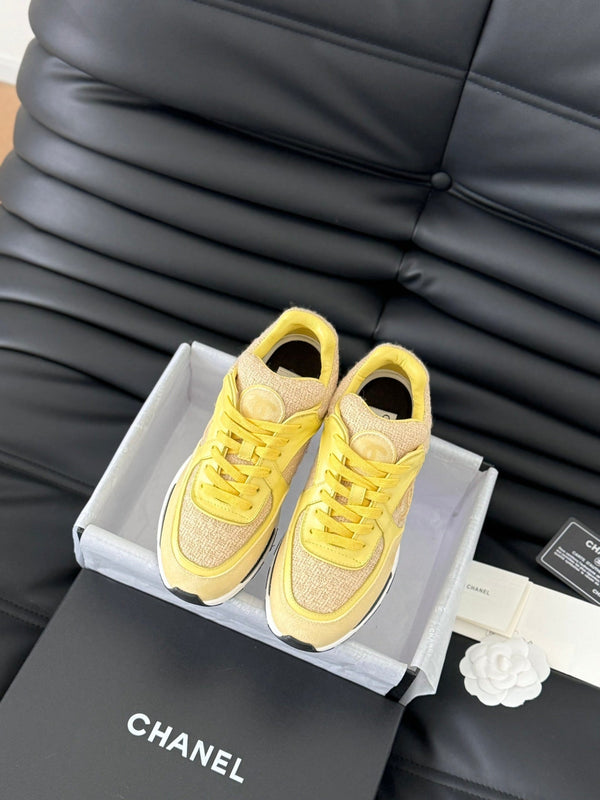 cc sneaker beige tweed yellow suede