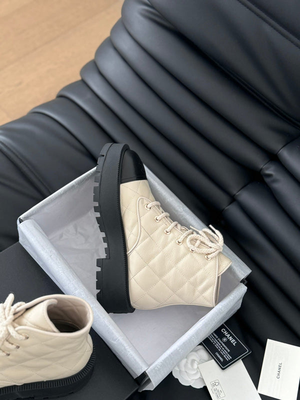 cc ankle boots cream quilted lambskin