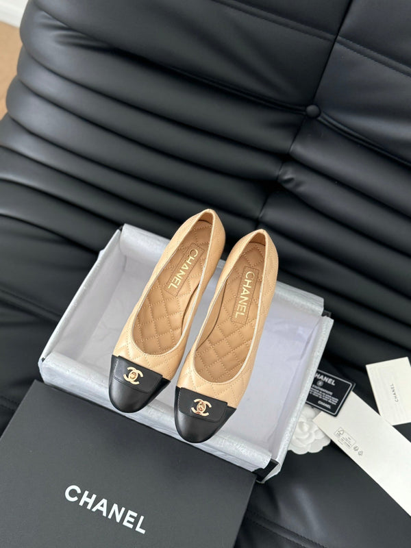 cc classic ballet flat with heel beige quilted calfskin