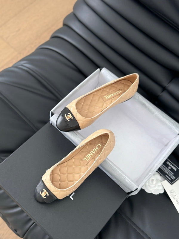 cc classic ballet flat beige quilted calfskin