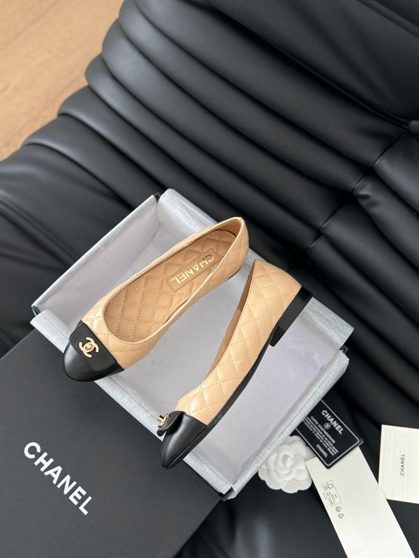 cc classic ballet flat beige quilted calfskin