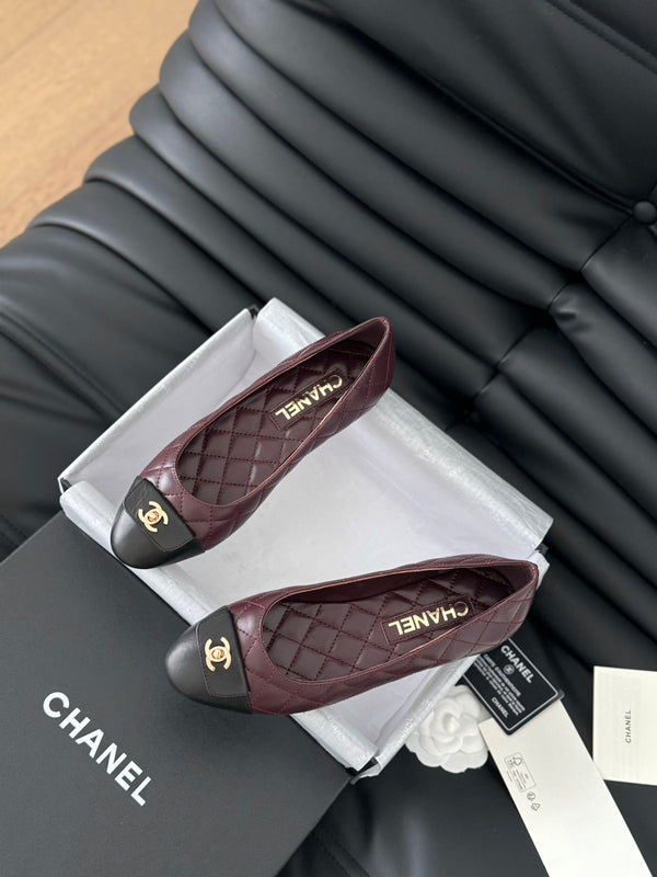 cc classic ballet flat burgundy quilted calfskin