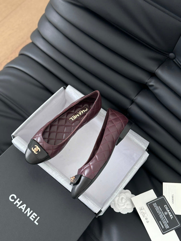 cc classic ballet flat burgundy quilted calfskin