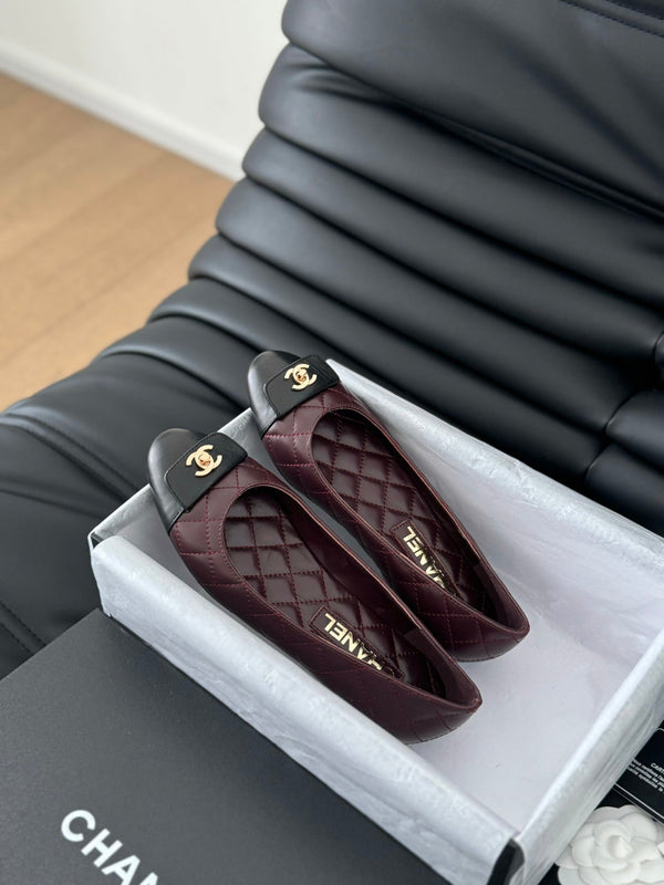 cc classic ballet flat burgundy quilted calfskin