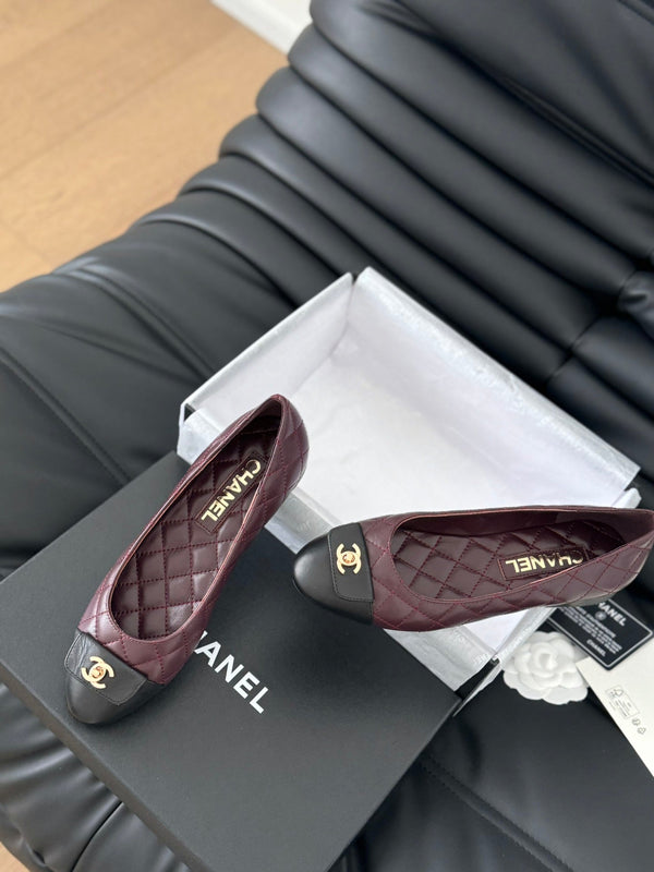 cc classic ballet flat burgundy quilted calfskin