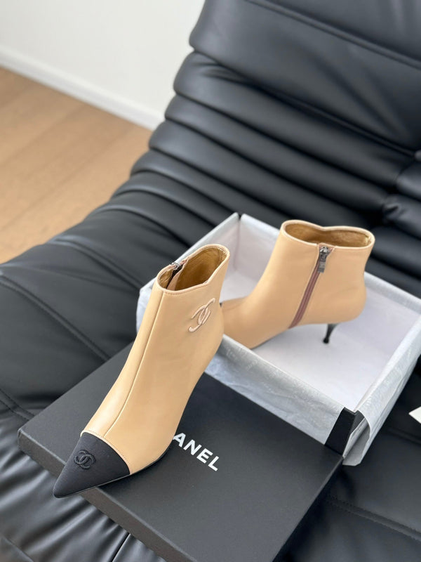 cc short boots 80 heel beige calfskin