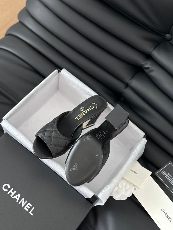 sandalo cc 70 in vitello trapuntato nero