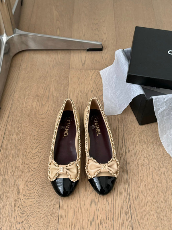 CC Ballet Flats 25mm Beige Chain Lambskin