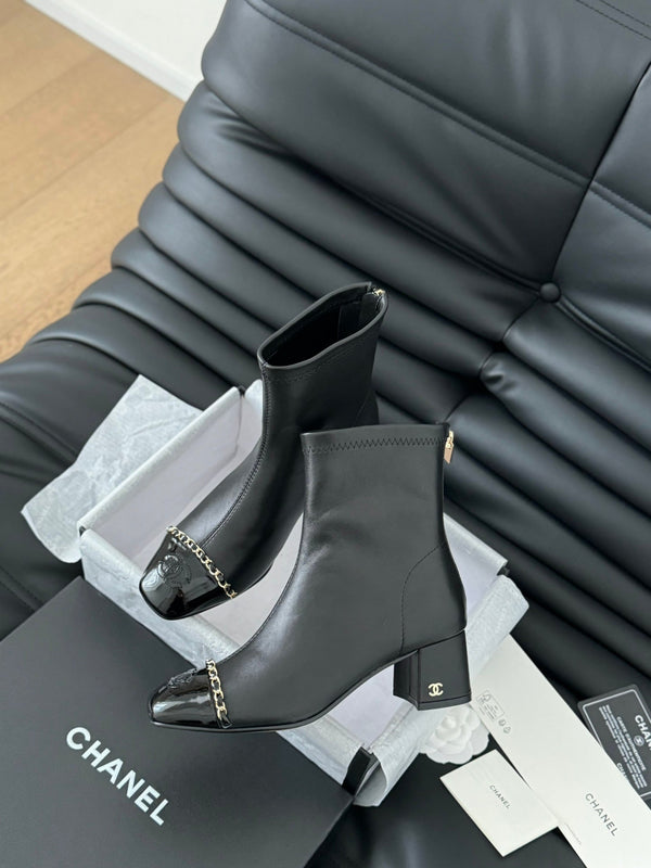 CC Ankle Boot Black Calfskin Patent Calfskin