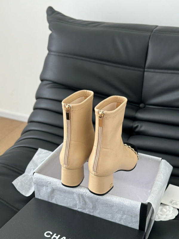 CC Ankle Boot Beige Calfskin Black Patent Calfskin