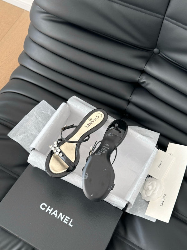 PEARL SANDAL IN BLACK AND GOLD LAMBSKIN 35 MM