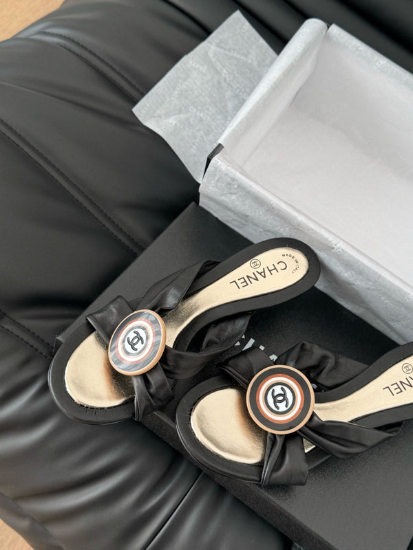 BLACK LAMBSKIN CC SLIDE SANDALS