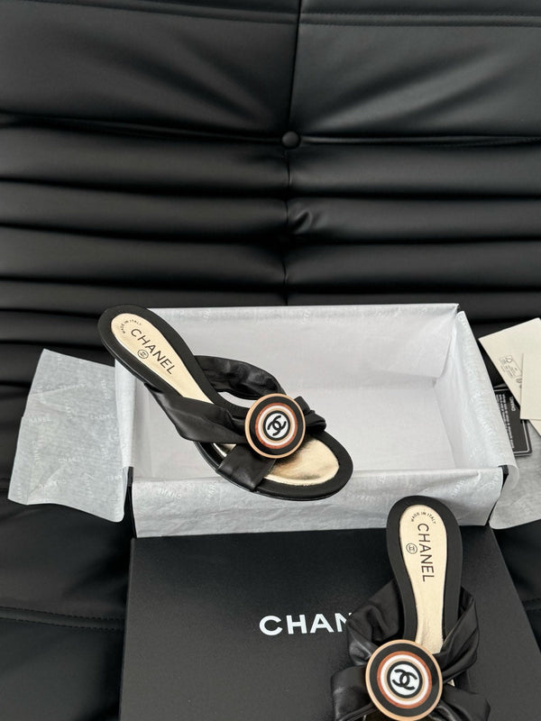 BLACK LAMBSKIN CC SLIDE SANDALS