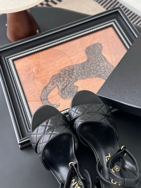 Chanel Heeled 70 Sandal Black Cowhide