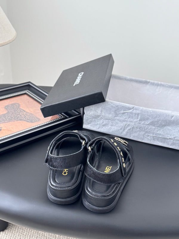 Chanel Sandal Black Horsehair Calfskin 399232