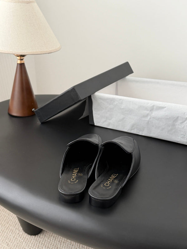 CC 26SS Mocassins Mule Cuir d'Agneau Noir 670818