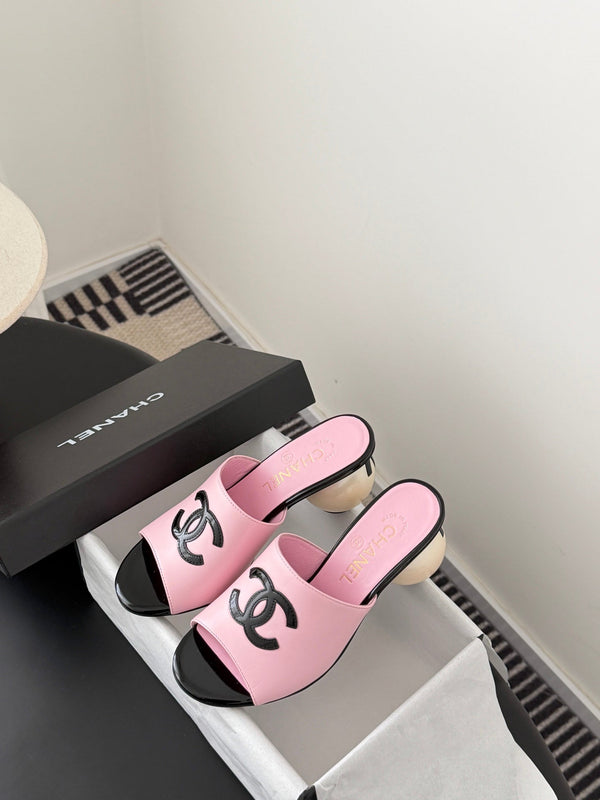 Mules CC 26SS 7cm Noir Rose Cuir d'Agneau Cuir Verni 670612