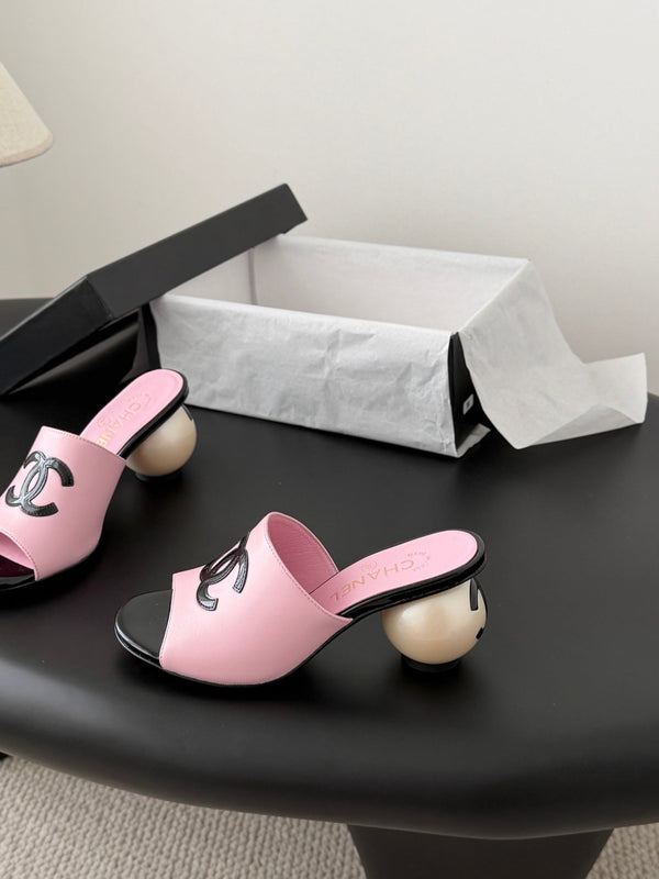 Mules CC 26SS 7cm Noir Rose Cuir d'Agneau Cuir Verni 670612