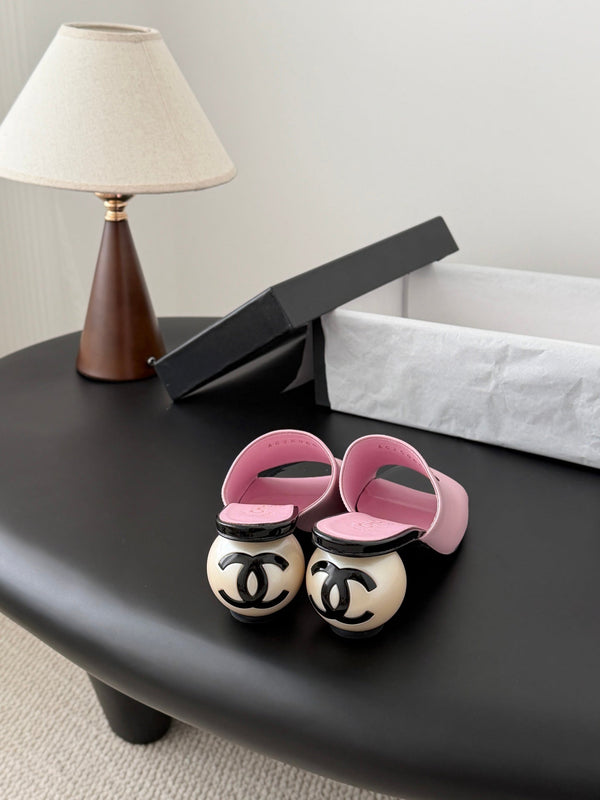Mules CC 26SS 7cm Noir Rose Cuir d'Agneau Cuir Verni 670612
