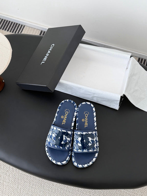 CC 26ss Chaussons Blanc Bleu Marine Peau de mouton Tressé 670368