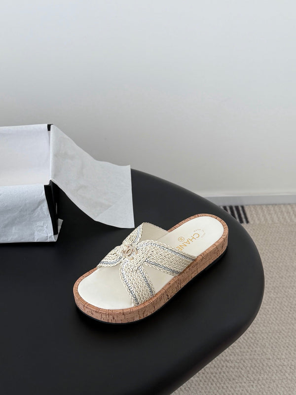CC 26s Sandales Raffia Blanc Peau de Mouton 670373