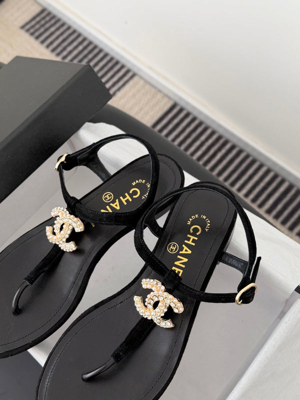 CC Sandales à Brides Daim Peau de Mouton Noir 670380