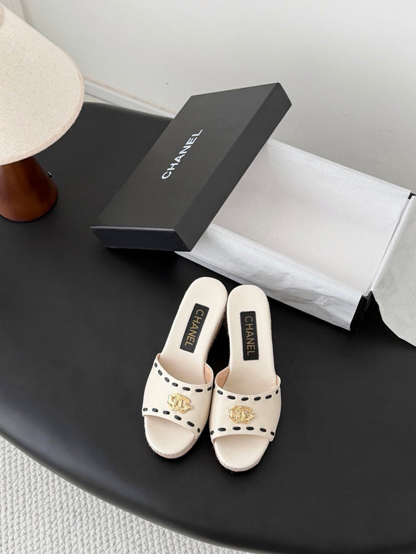 CC Wedge Espadrille Slides 10cm White Sheepskin 776109