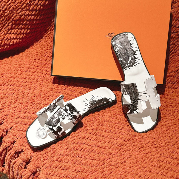 HM 3D Oran Sandals White Black Calfskin 243963