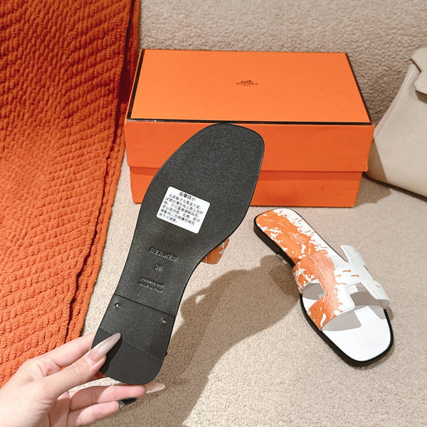 HM 3D Oran Sandals White Orange Calfskin 243964