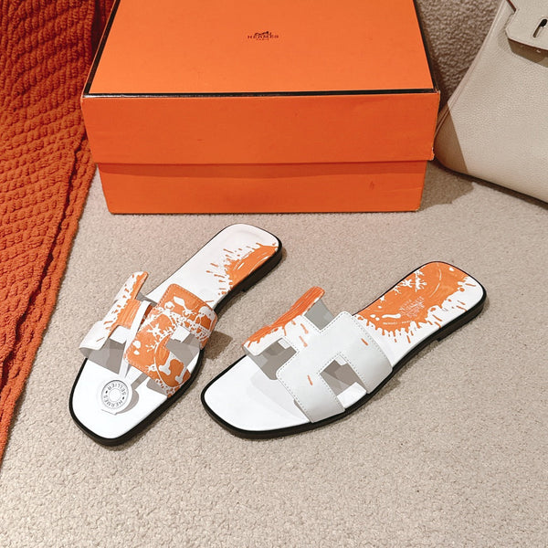 HM 3D Oran Sandals White Orange Calfskin 243964