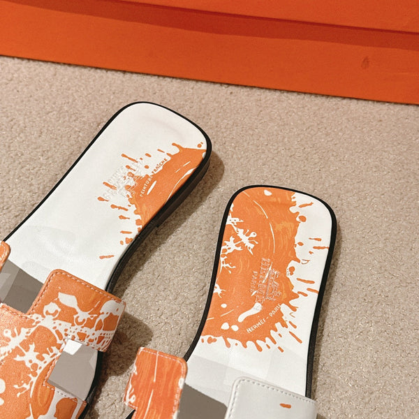 HM 3D Oran Sandals White Orange Calfskin 243964