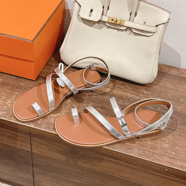 HM Harmonie Sandal Light Brown With Silver Metallic Swift Calfskin 256883