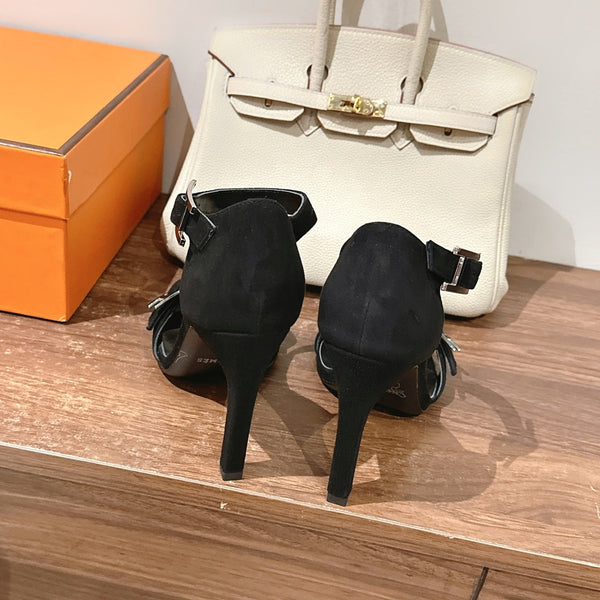 HM Buckle Sandals 10.5cm Black Calfskin 308180