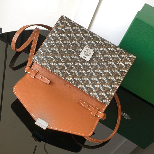 PORTAFOGLIO-BORSA CHYPRE 21 IN TELA GOYARDINE NERA E PELLE DI VITELLO MARRONE CHIARO