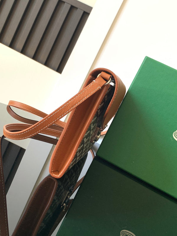 PORTAFOGLIO-BORSA CHYPRE 21 IN TELA GOYARDINE NERA E PELLE DI VITELLO MARRONE CHIARO