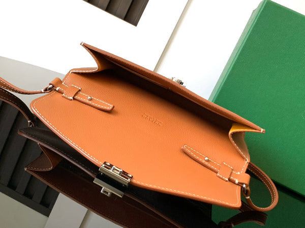 PORTAFOGLIO-BORSA CHYPRE 21 IN TELA GOYARDINE NERA E PELLE DI VITELLO MARRONE CHIARO