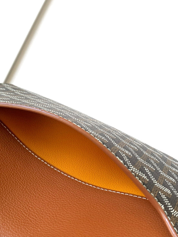 PORTAFOGLIO-BORSA CHYPRE 21 IN TELA GOYARDINE NERA E PELLE DI VITELLO MARRONE CHIARO